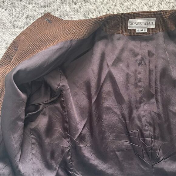 Jones Wear Brown Plaid Round Neck Blazer Sz 16 - Picture 14 of 14